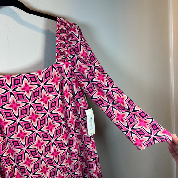 Eliza J Womens Geometric Print Mini Shift Dress Pink Retro Lined Zip NEW Size 14 - Picture 7 of 16